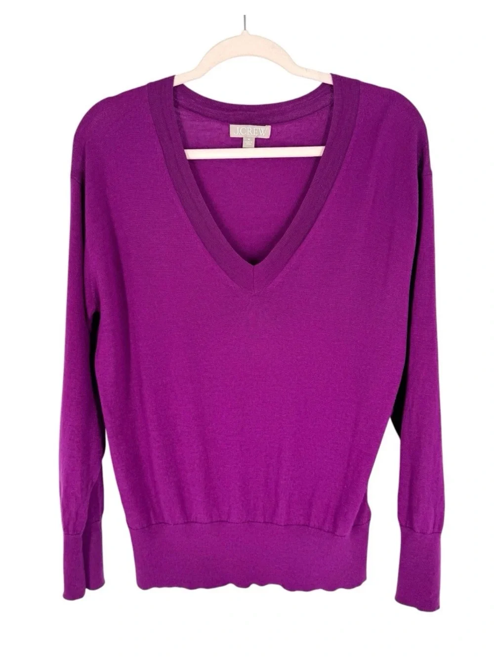 J Crew Merino Wool Sweater Womens Size Medium Magenta Lightweight V-Neck